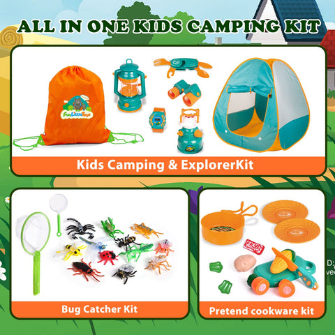 FUN LITTLE TOYS Kids Play Tent with Camping Toys