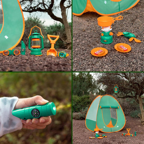 FUN LITTLE TOYS Pop Up Tent with Kids Camping Gear Set