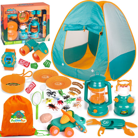 FUN LITTLE TOYS Kids Play Tent with Camping Toys